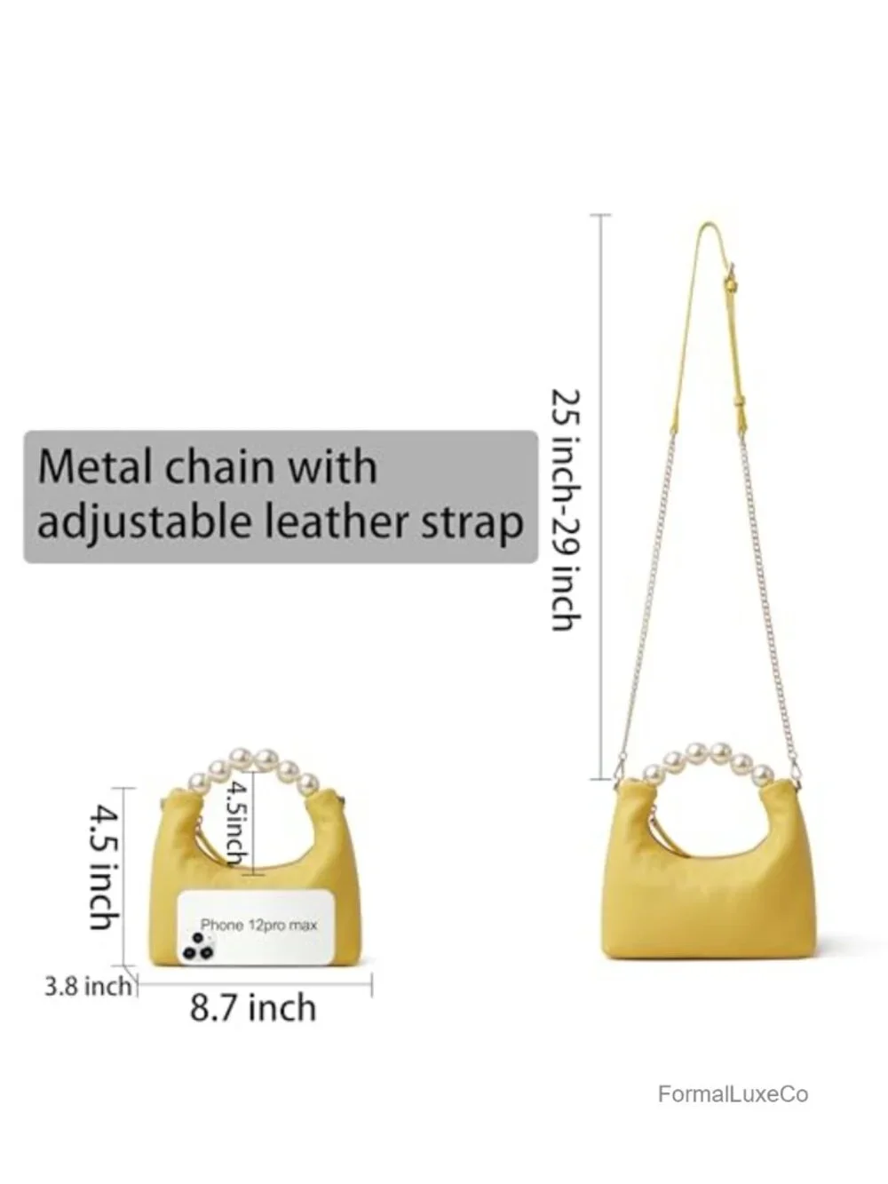 Genuine Leather Small Top Handle Clutch Purse with Pearl Handle and Detachable